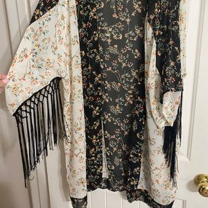Sheer boho — floral & fringe cover up.